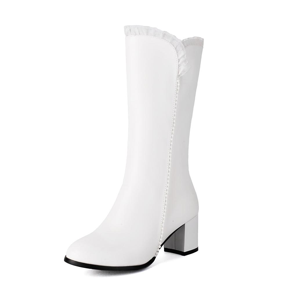 Fashion 2025 Spring Autumn Fashion Princess Lolita Wedding Party Shoes Mid Long Boots  White Pink Lace Zip Mid Long Mid Heels Boots Fema