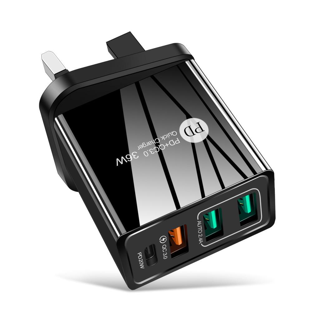 4A Multi-Port PD20W + 2.4A 3-USB Charger European, American and British Adapter