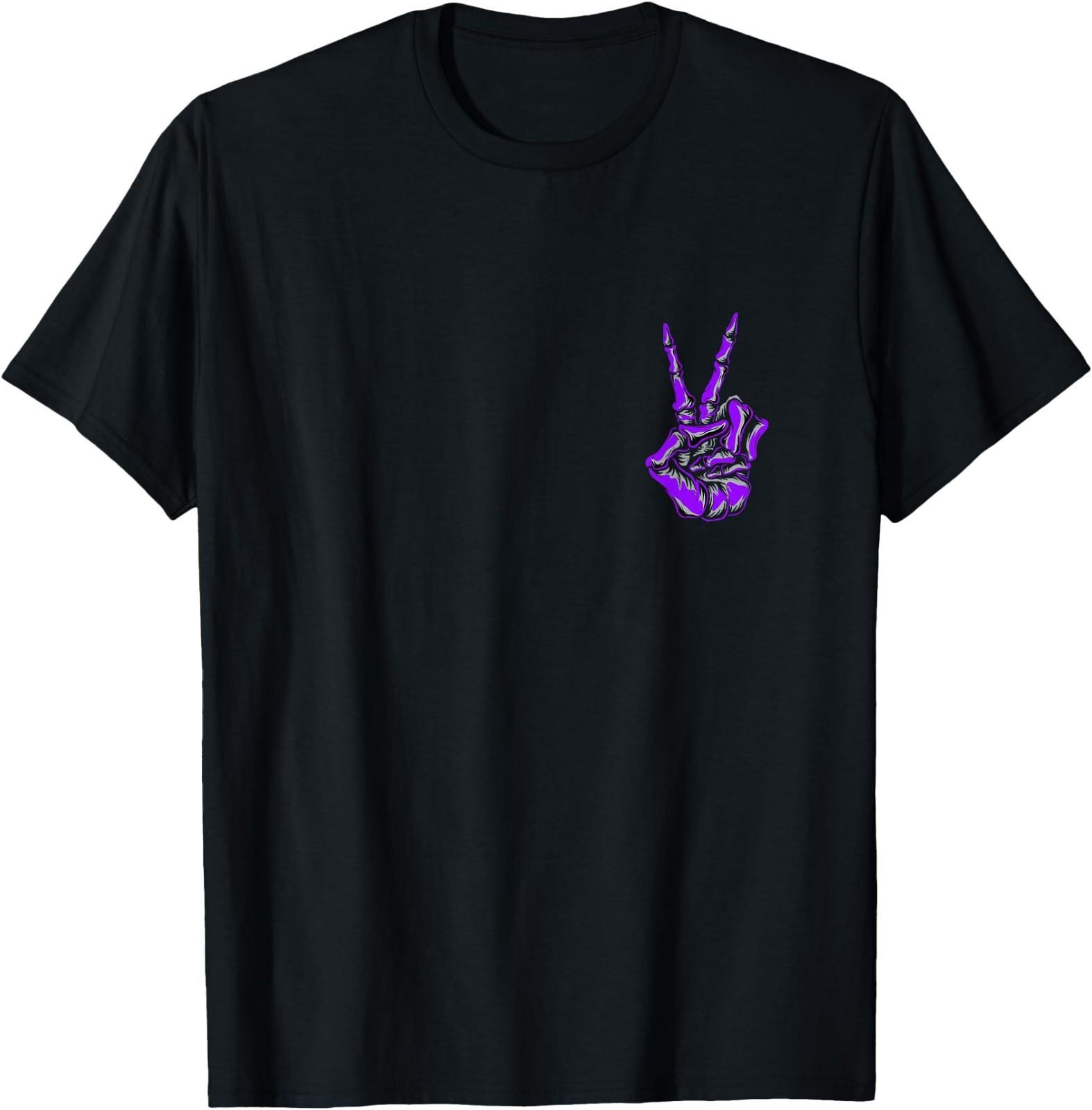 Purple Skeleton Peace Sign Purple Color Graphic T-Shirt S