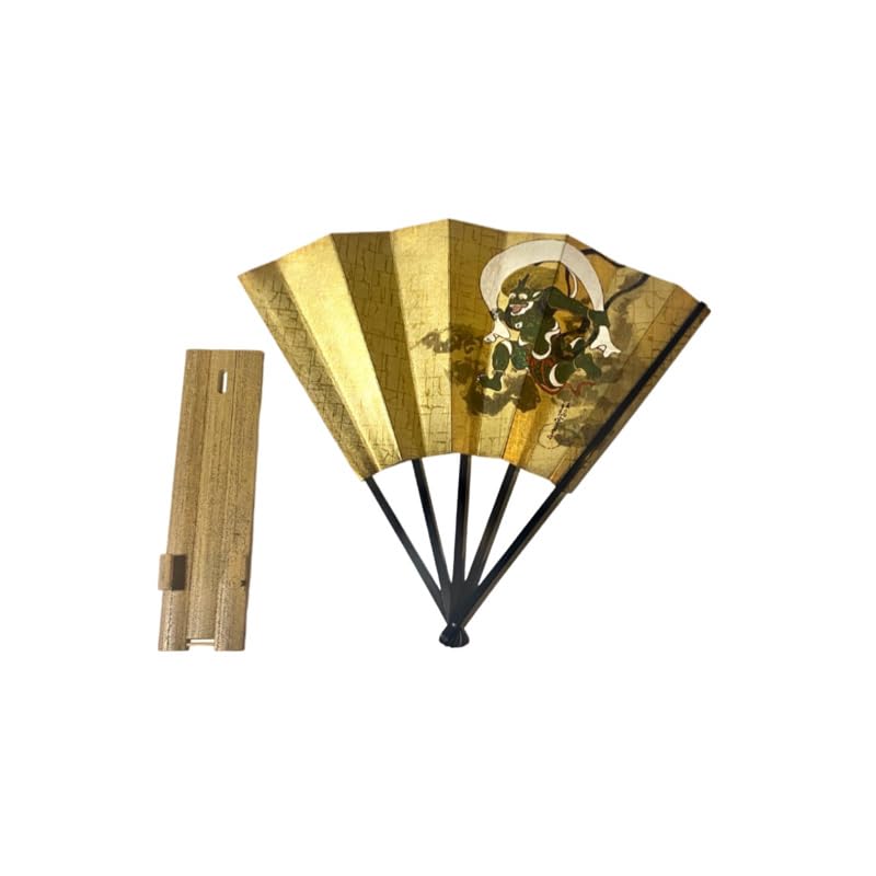 Folding Bat Folding Fan with Wind God and Thunder God with Fan Boxed <Decorative Fan> (Kawahori) Design, Stand,