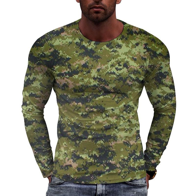 Men's Camouflage Printed Long Sleeve T-shirt European Size Casual round Neck Top Trendy Autumn Wear