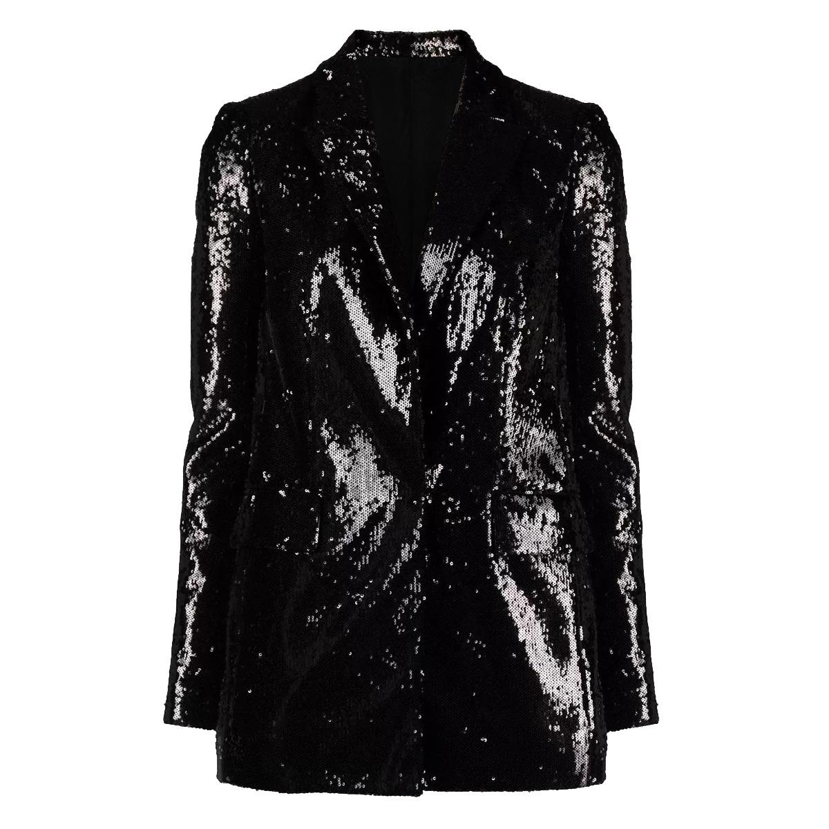 In stock, spring and autumn fashion new sequin mid-length quality stage shining women s blazer top 23915 S чёрный