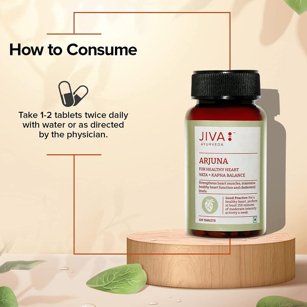Jiva Arjuna Tabletten 500mg 60 Tabletten (3er-Pack) Kräuter-Herzunterstützung für Cholesterin & Herz-Kreislauf-Gesundheit