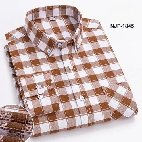 Spring and Autumn Men's Pure Cotton Long Sleeved Shirts for Middle and Youth Leisure All Cotton Oxford Plaid Plus Size Shirts