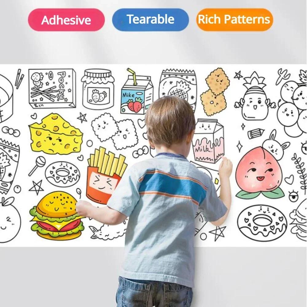 Children Drawing Roll Sticky Coloring Paper Roll DIY Painting Toy Color Filling Paper Graffiti Scroll for Kids Educational Toys