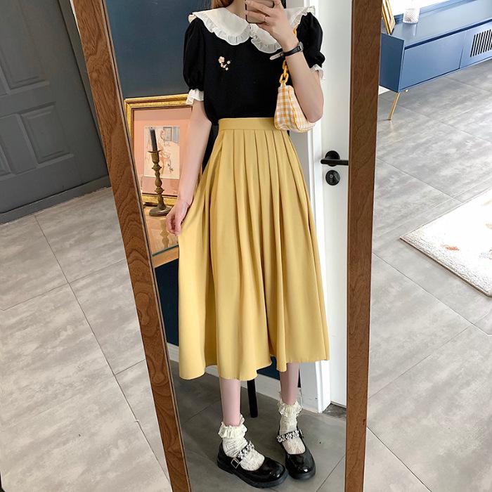 Korean Style High-Waisted A-line Pleated Skirt for Women - Slimming, Versatile, Mid-length (2026 Summer Collection)