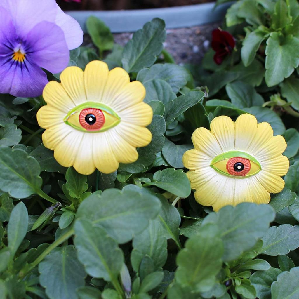 6PCS Resin Plant Eyes Stakes, Rose Sunflower Green Leaves Plant Eyes Garden Stakes Funny Floral Plant Pick Ornaments for Indoor,Outdoor Yard