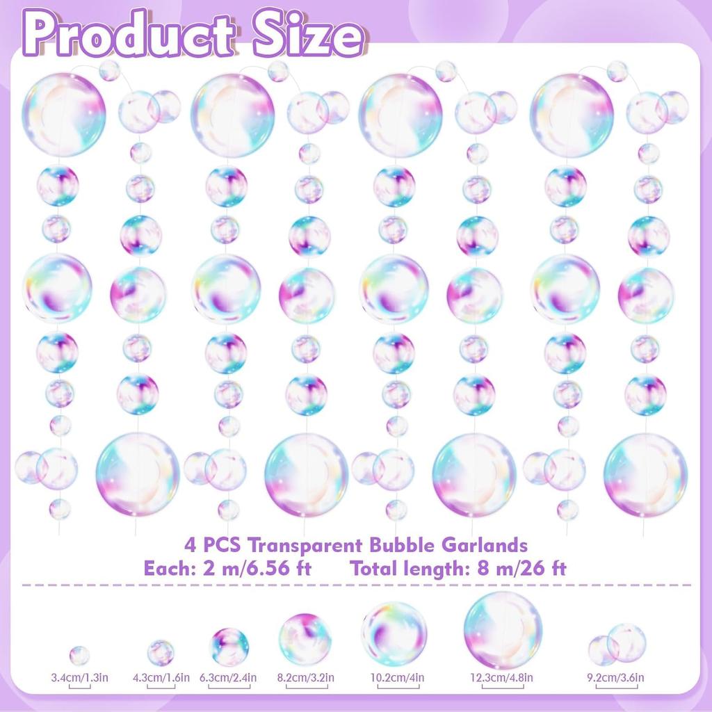 Transparent Bubble Garlands - Colored Bubble Decorations Mermaid Birthday Decorations Hanging Streamer Under The Sea Ocean Garland for Birthday