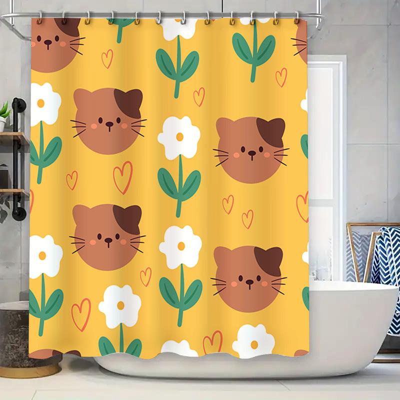 

Animal Floral Shower Curtain Bath Decor Collection For Kids Room Decoration Set With Hooks In Yellow Floral Print (180X205Cm) W60H190(CM)-1 Pcs