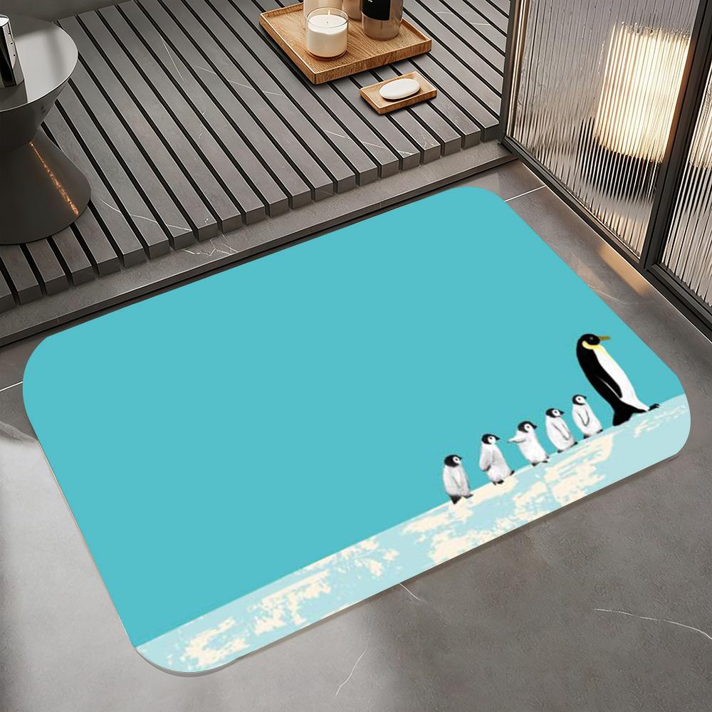 Anime P-penguin Floor Mat Diatomite Bath Mat, Quick Dry Absorbent Non-Slip Door Mat