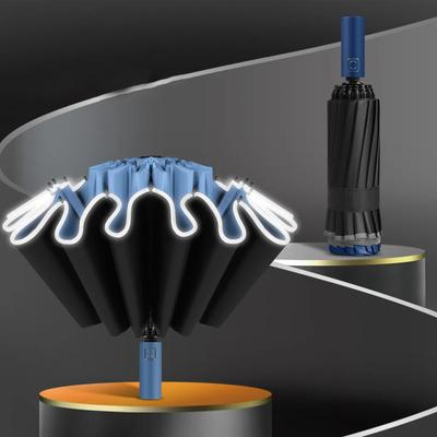Full Automatic Folding Reverse Umbrella With Reflective Stripe Large 16ribs Windproof Sunscreen Business Umbrella Sunshade