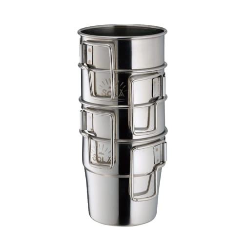 Kakusee SOLA PP-03 4-Piece Stackable Stainless Steel Outdoor Mugs Set with Compact Storage Bag for Camping