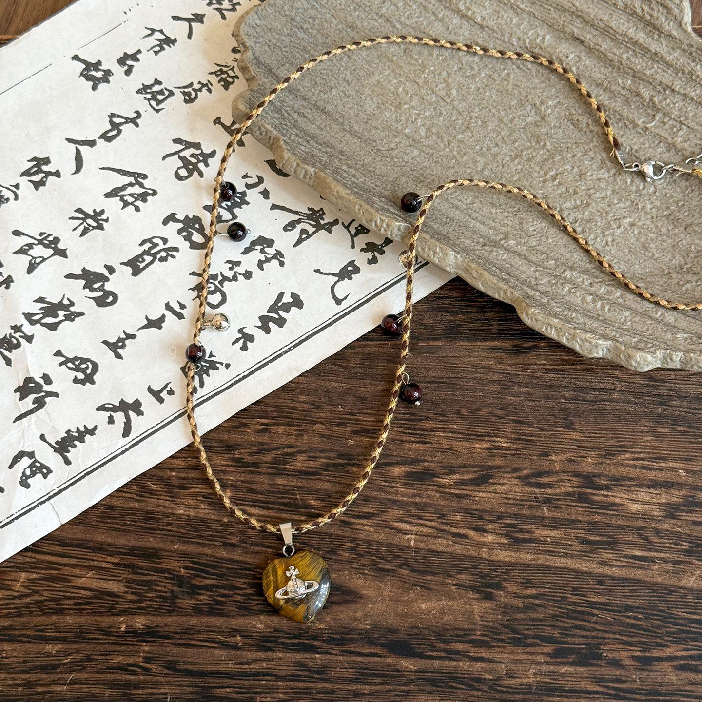 Ожерелье-подвеска Maillard  Глаз Тигра  Сердце Сатурна - Ретро Украшение на Ключицу