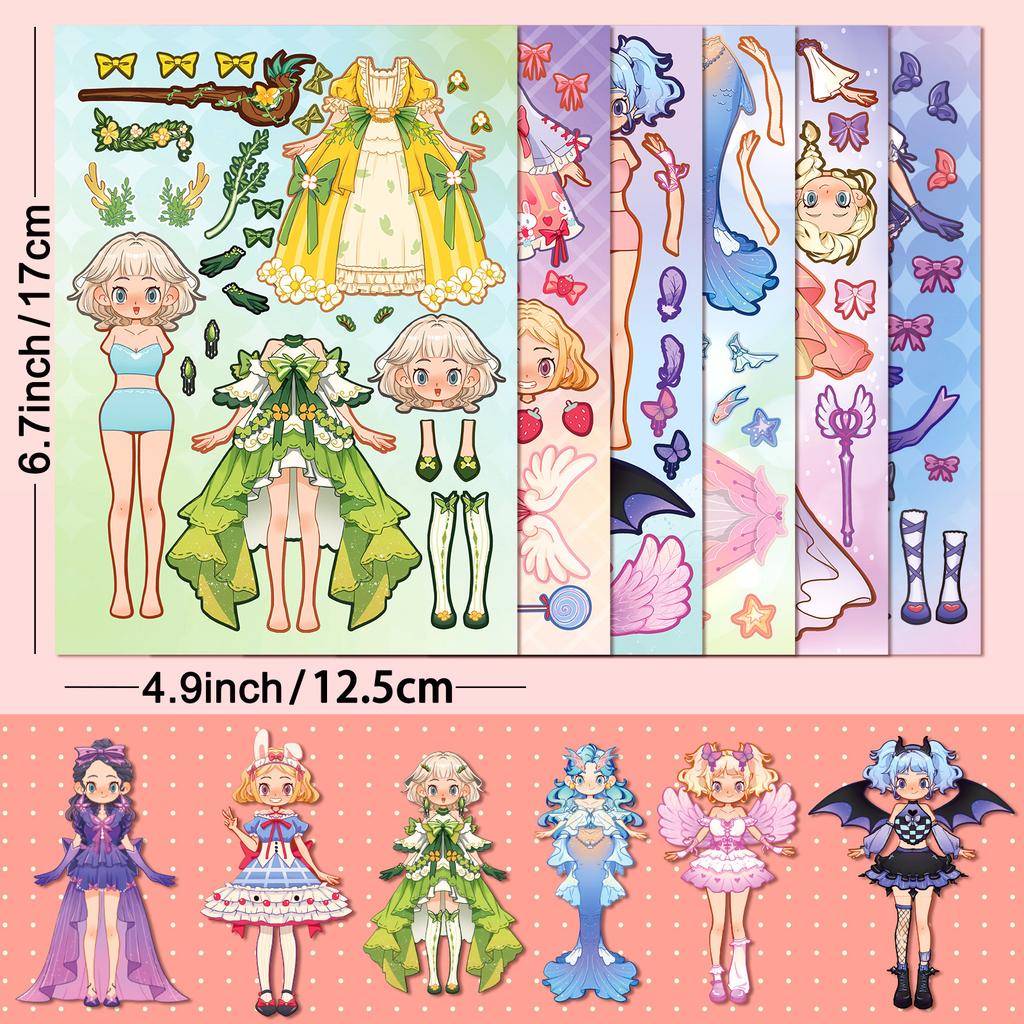 6 Pieces of Cute Princess Stickers Per Pack Puzzle Face Change Dress Sticker Personalized DIY Waterproof Stickers