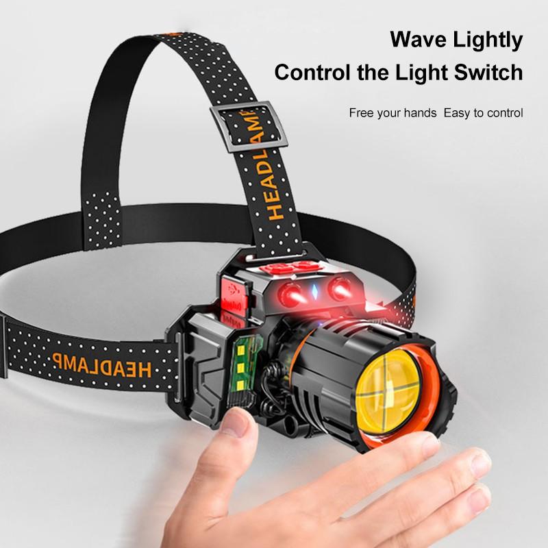 500 Meters LED Induction Head Lamp  Zoom Searchlight  COB High Bright Flood Light IP65 Waterproof   Camping Headlight