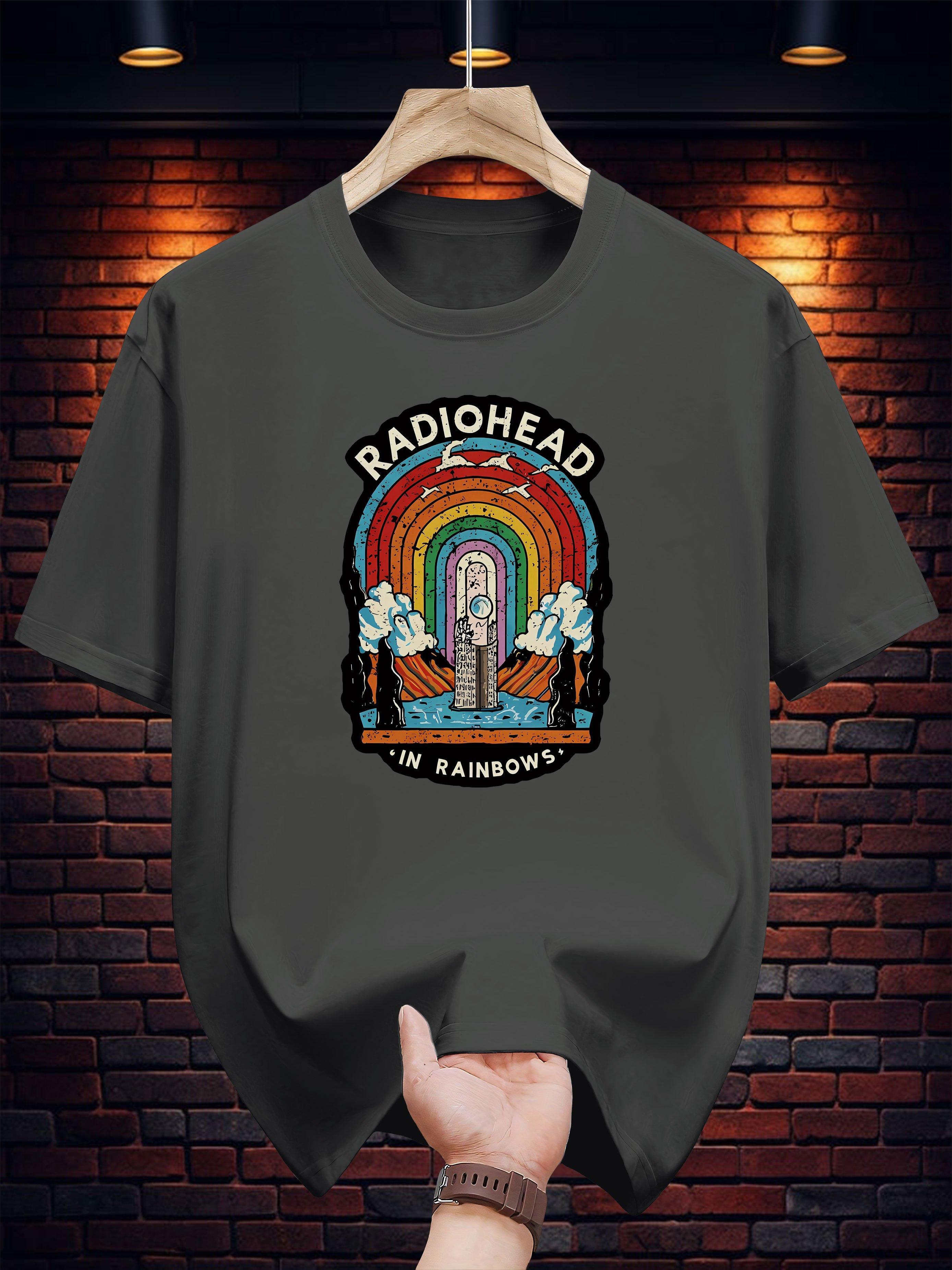 

200g 100% Cotton Short Sleeve T-shirt with Radiohead In Rainbows Print - Black Casual Summer Tee L