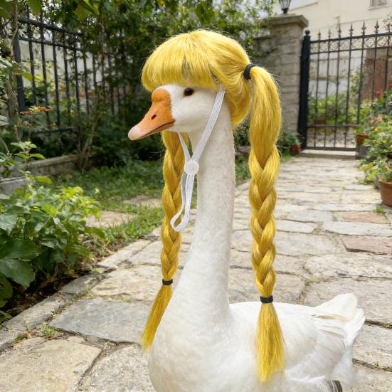 Porch Goose Wig Cute Goose Statue Braid Wig Funny Double Braids with Adjustable Elastic Band for Lawn Goose Statue Yard Garden Outdoor Decoration
