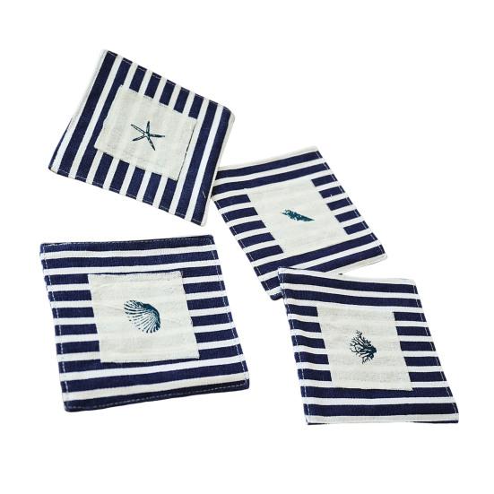4 pièces sous-verres rustiques en coton, dessous de verre tissés à carreaux brodés à la main pour tasses à café et à thé, protège-table lavable résistant à la chaleur pour la maison