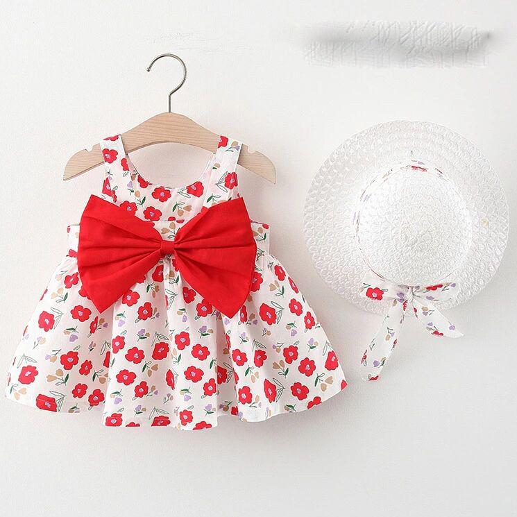 Kinder Kleid Frühling Sommer Schlinge Kinder Kleidung Baby Mädchen Kleidung Druck Ärmelloses A-linie Plissee Blumen Kleid Mädchen
