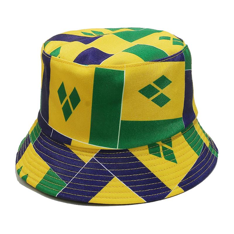 Günstiger Lagerbestand Dominica Flagge Fischer Eimerhut Sommer Outdoor Sonnenschutzmütze