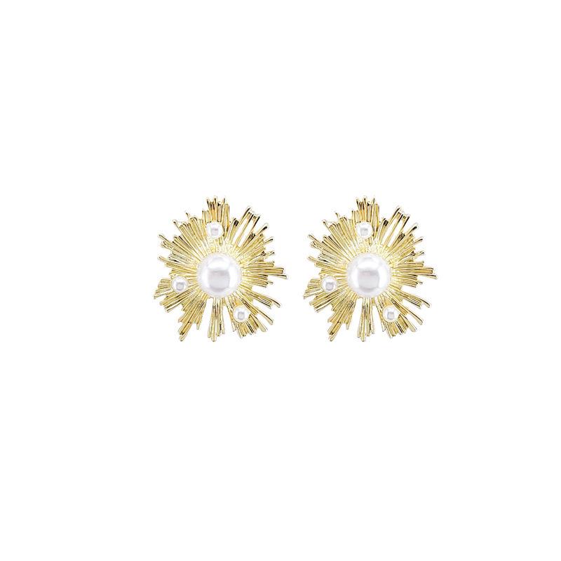 Korean Temperament S925 Silver Irregular Pearl Metal Earrings - Hong Kong Style Jewelry for Women