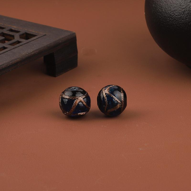 Incense Ash & Gold Sand Glazed Round Beads for DIY Accessories