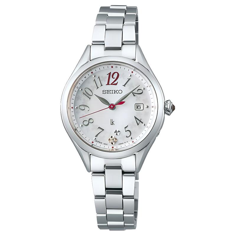 

SEIKO 100 meters waterproof solar Quartz titanium strap 28mm women s watch mother-of-pearl dial SSQW091 синій