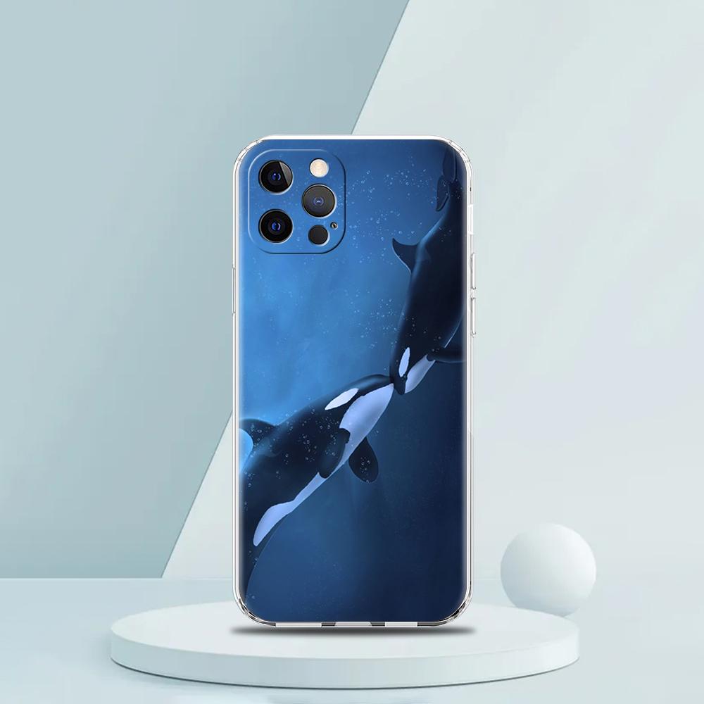 For iPhone 15 16 14 13 12 Mini 11 Pro Max XS X XR SE 7 8 Plus Silicone Clear Cover Orca Ocean Lovely Killer Whale Phone Case