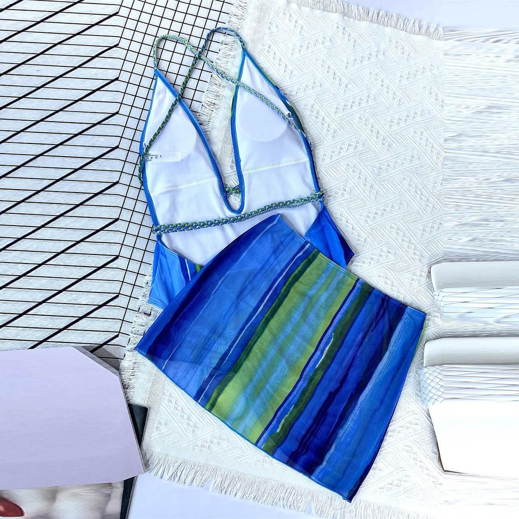 Fashion Sexy Retro Bikini Split Sexy Woven Pleated Three Piece Bikini Set