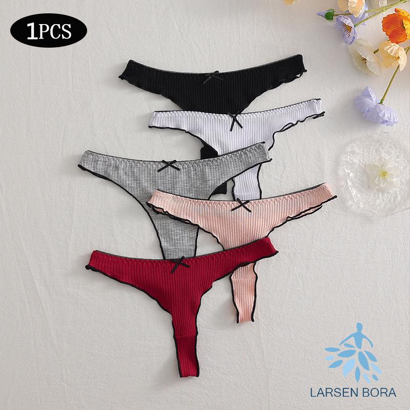 Solid Color Low-Rise Women’s Cotton Thong with Bowknot - Sexy, Comfortable, Breathable Underwear