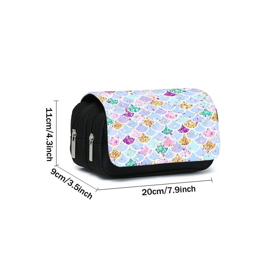 Mermaid Print Double Layered Flip Pen Case for Boy/Girls Best Gifts 2D Cartoon School Supplies Pencil Case for Children