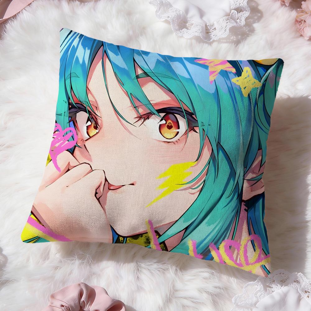 Cuscino Carino Anime U-Urusei Yatsura Copricuscino Comfort Premium Reversibile Copricuscino - Design Due in Uno per Qualsiasi Stanza e Interno Auto