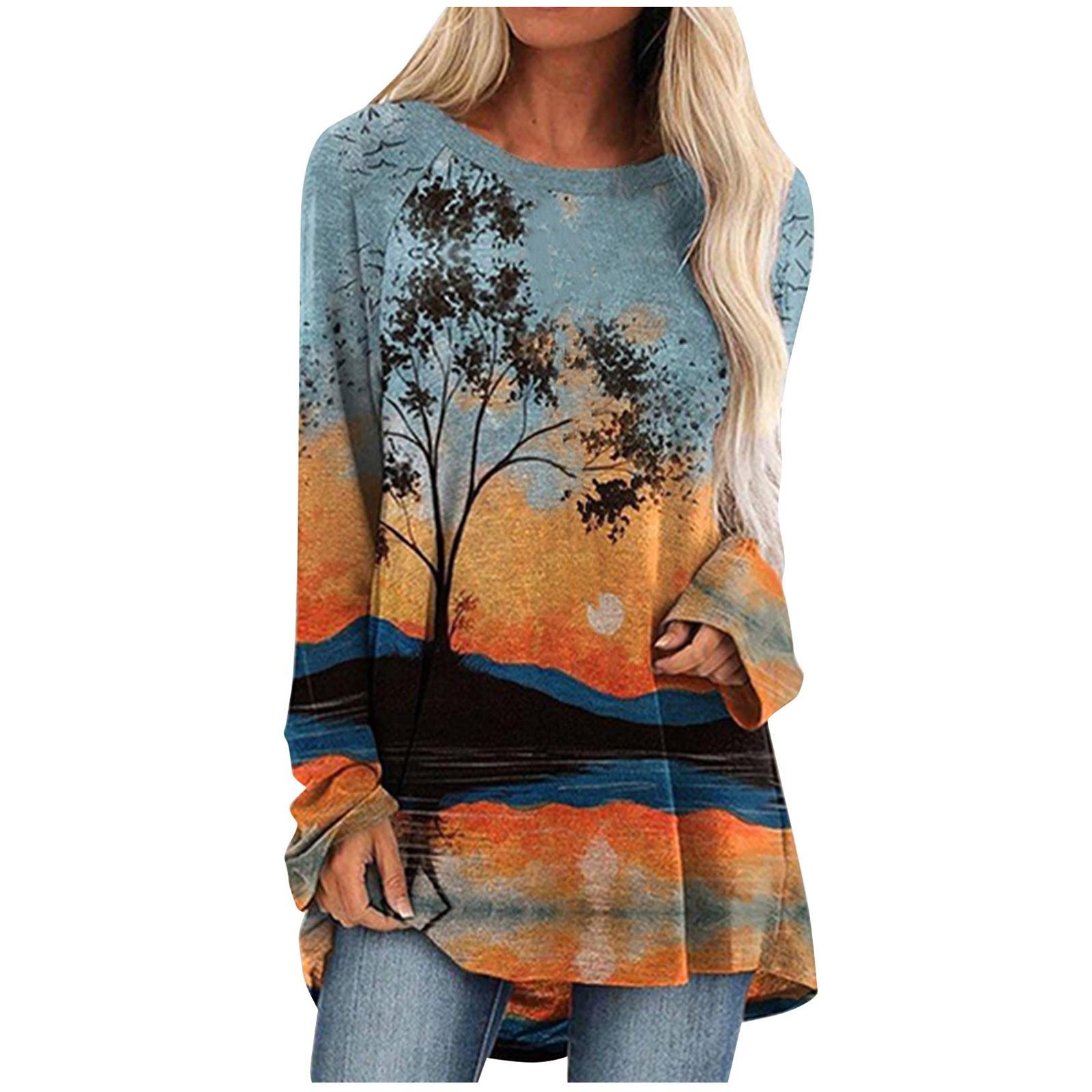 

Женские модные повседневные свободные и удобные топы с длинным рукавом и принтом XL оранжевый