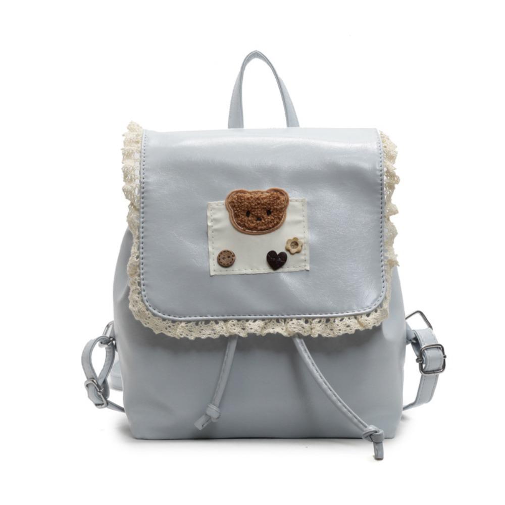 Ruffled Lace Drawstring Backpack Ballet Style Cute Bear Knapsack Sweet Fashion Backpack  Girls