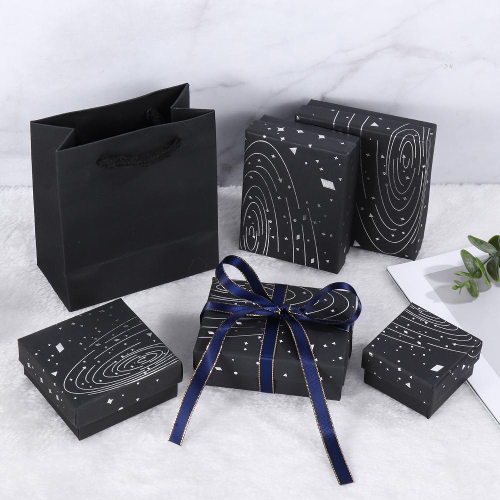 Dreamy Star Gift Bag Black Silver Jewelry Storage Box Blue Gold Ribbon Earrings Ring Bracelet Packaging Box