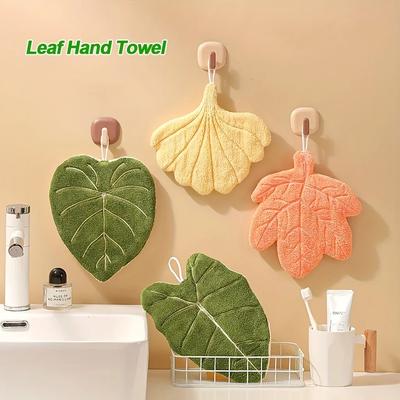 1pc Leaf-Shaped Hanging Hand Towel-Ultra Soft, Super Absorbent & Quick-Dry Bath&Kitchen Towel with Elegant Leaf Design