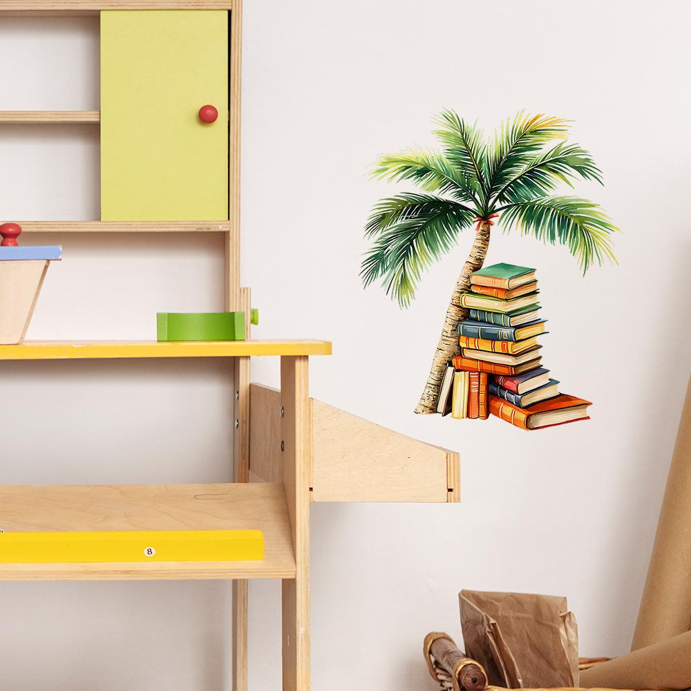Painted Coconut Tree Books Bedroom Study Home Background Beautification Decorative Wall Stickers