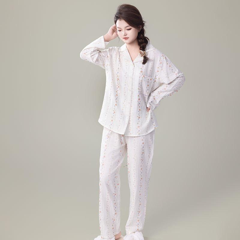 Spring, autumn and winter new pure cotton pajamas female cute cartoon long-sleeved suit casual women's loungewear