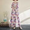 Literární Stárnutí Nový Květinový Prázdninový Styl Cestovní Šaty s Kulatým Výstřihem a Dlouhým Rukávem