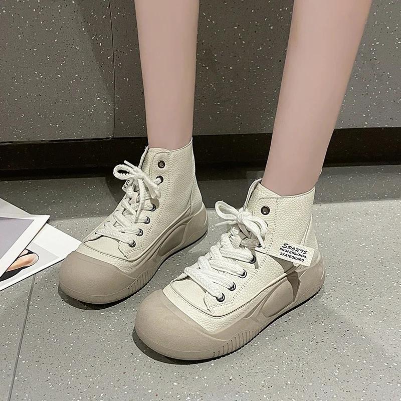 Fashion Spring Autumn New Women's Sport Shoes Fashion Tide Ankle Boots Retro Round Toe Lace Up Comfort Thick Sole Sneaker Botas De Mujer