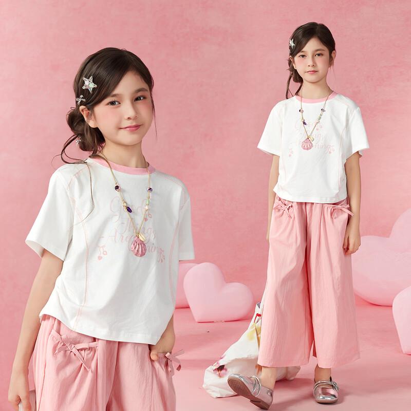 Xiaohu Patti Girls Letter Print T-shirt & Long Pants Set 160cm розовый