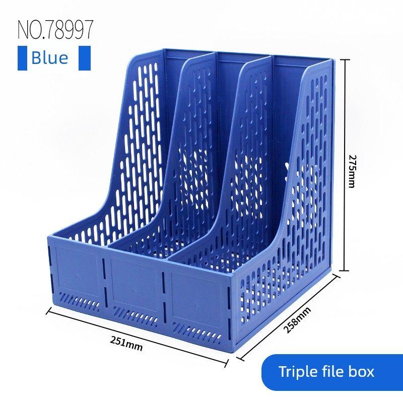 Deli Thickened File Shelf File Disk Storage Box Folder Vertical Bookshelf Book Stand Desktop Office Supplies 78997 Triple File Box (Blue)
