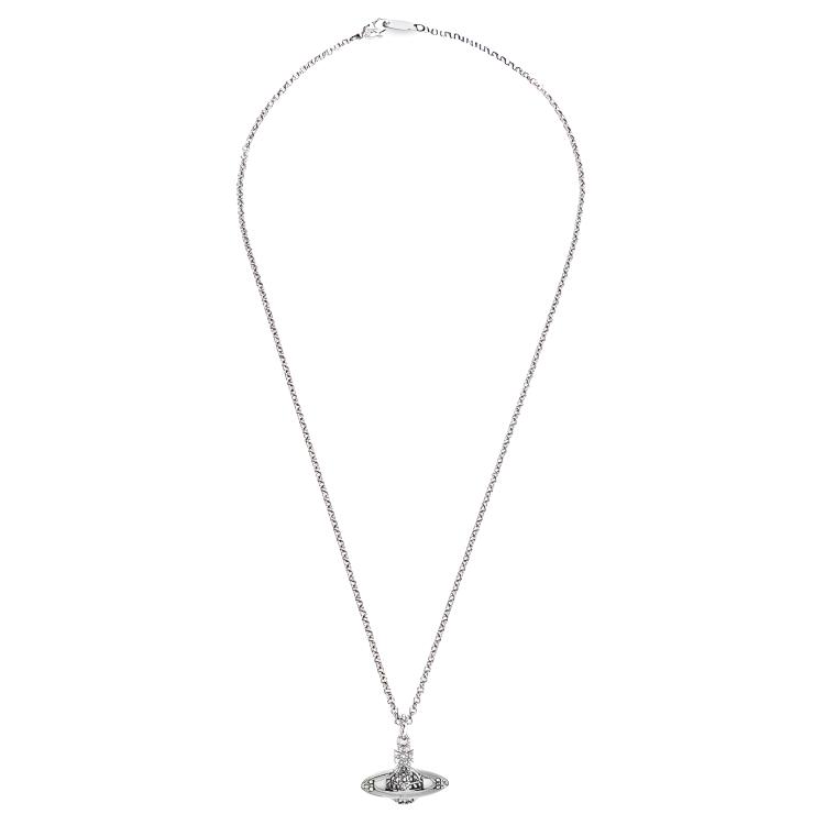 VIVIENNE WESTWOOD Mini Bas Relief Classic Crystal Saturn Pendant Necklace Men Necklace Gunmetal 63020104S108S108