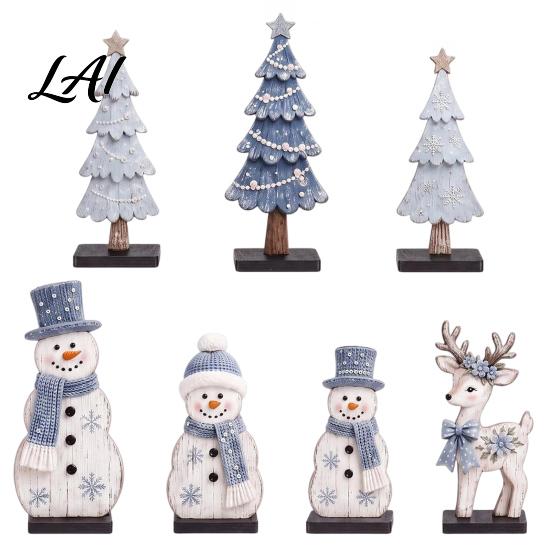 Lightweight Holiday Party Supplies 7Pcs Christmas Snowman Tree Reindeer Figurines 2D Wooden Tiered Tray Indoor Festive Atmosphere Props Decor Rustic