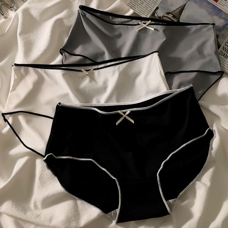 3pcs Ice Silk Women's Crotch Comfortable Breathable Mid-Rise Japanese Ins Style Briefs