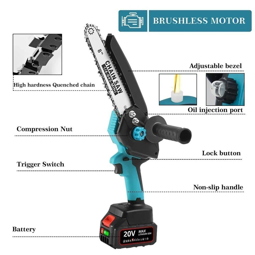 8 Inch Brushless Electric Chain Saw Cordless Handheld Pruning Chainsaw Portable Woodworking Saw Cutting Power Tools