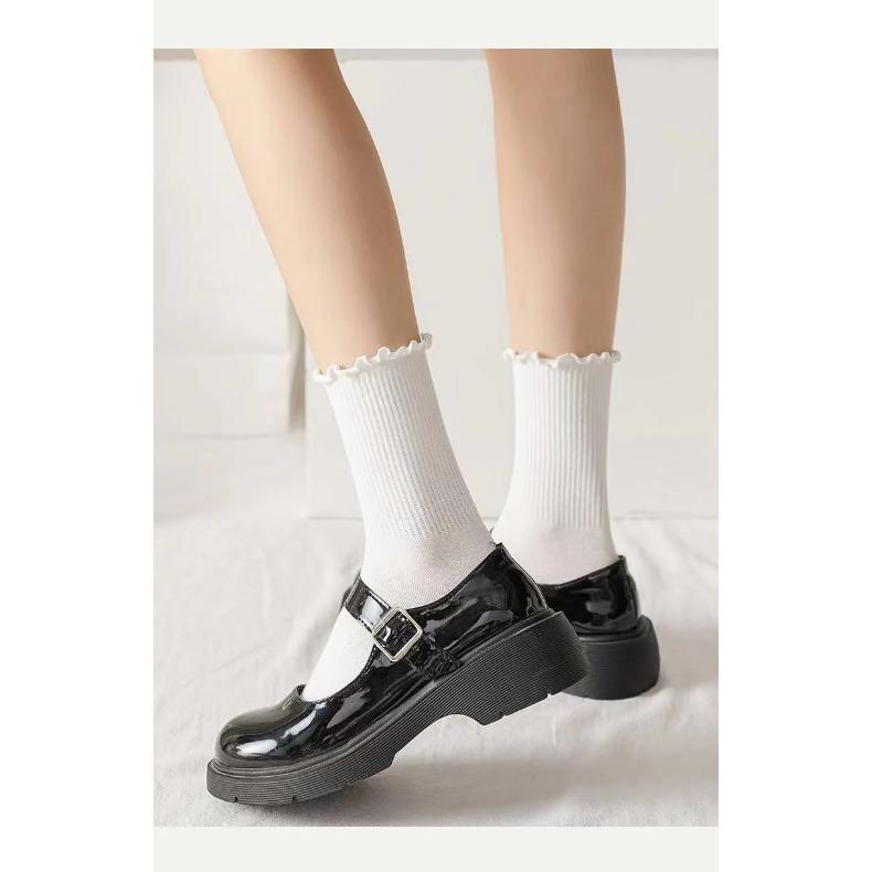 5 Paare /Los Socken für Damen Rüschen Mittelrohr Knöchel Kurz Atmungsaktiv Schwarz Weiß Set Frühling Herbst