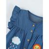 Short-Sleeved Denim Dress Summer Children'S Dress With Appliqué Embroidery Cartoon Fashion Lace Sleeves Children'S Dress