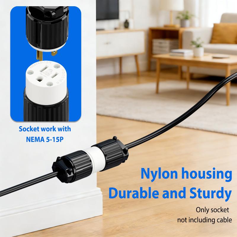 1Pcs Male/Female Ends Extension Cord Ends Connector 15A 125V 5-15P/5-15R Straight Blade Cord Connector