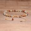 Mixed Natural Stone Square Bead Bracelet – Gold Accent Adjustable Boho Jewelry, Earthy Healing Gift for Women